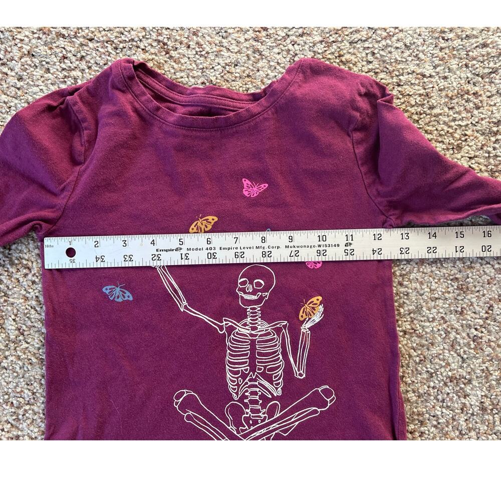 Girls Halloween Shirts, Long Sleeve Tee, Size 8/Medium, Cotton Skeleton - Picture 6 of 7